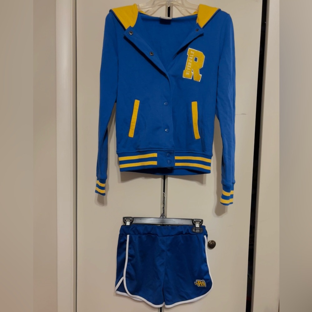 Riverdale Cheerleading blue and yellow Varsity Jacket and Shorts Set, Halloween